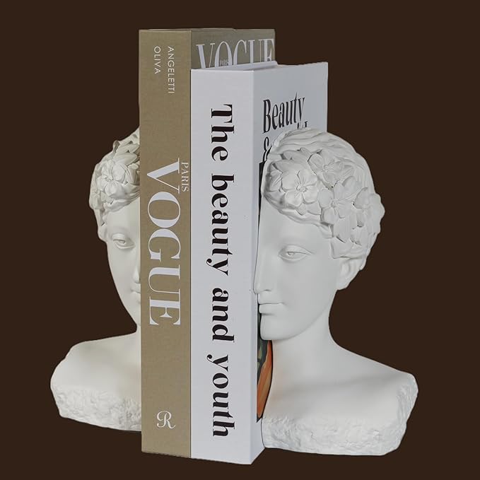 Modern Decorative Stone Bookends, Heavy Duty Book Ends Unique for Heavy Books, Cool Vintage Book Ends for Shelves & Office Desk, Thinker Sculpture Bookends