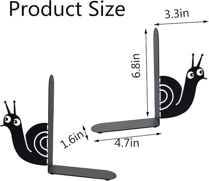 Bookends Cute Snail Metal Book Ends, Novelty Decorative Bookends for Bookshelf, Book Organizer for Desk Home Office School Bookshelf Decor, Black - 1 Pairs