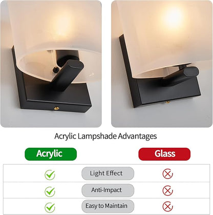 Hardwired Wall Sconces, Modern Acrylic Shade Wall Light Fixture, Black Walls Mounted Lamp with Ceramic Lamp Holder, Classic E26 Bulb Walls Lighting for Bedroom, Living Room, Hallway 【No Bulb Included】
