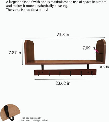 Selling at a Loss Promotion,Wooden Shelf with Hooks - Multipurpose Organizer for Kitchen, Books, Kitchen Shelf - Wall Mounted Natural Wood Storage Rack for Home，Floating Book Shelves