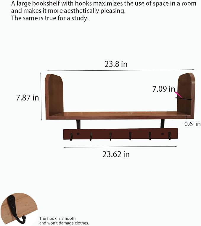 Selling at a Loss Promotion,Wooden Shelf with Hooks - Multipurpose Organizer for Kitchen, Books, Kitchen Shelf - Wall Mounted Natural Wood Storage Rack for Home，Floating Book Shelves