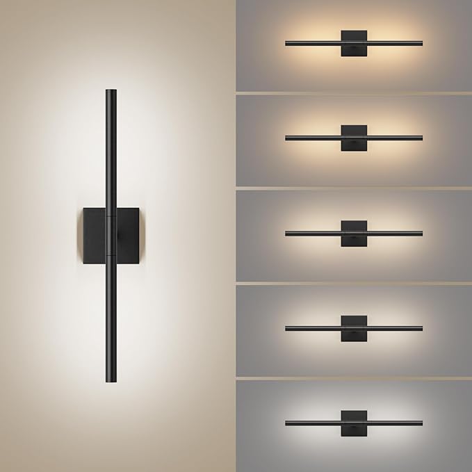 Tipace Hardwired Black Vanity Light Fixtures for Bathroom - 23.6 inch 360° Rotatable Modern Bathroom Light Fixture Over Mirror 5CCT LED Wall Sconce Lighting Fixture LED Vanity Lights Bar