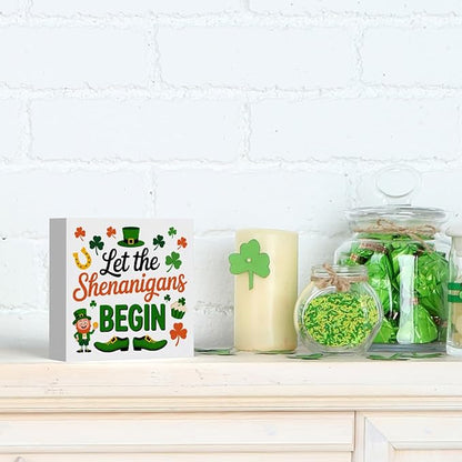 St Patricks Day Decor Let the Shenanigans Begin Rustic Shamrock Wood Sign Home Tabletop Shelf Desk Decor May Your Pockets Be Heavy St Patricks Day Decorations 5 X 5 Inches