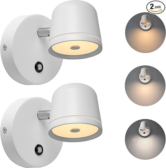 Aisilan Wall Sconce Set of 2, Hardwired Touch Dimmable Wall Light with 3 Color Temperatures, Adjustable 7W LED Wall Lamp CRI97, Modern White Aluminum Sconce for Bedroom Bedside Hallway