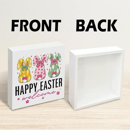 Easter Decorations for Home Happy Easter Welcome Wooden Sign, Bunny Spring Porch Decor, Farmhouse Easters Desk Decorations, Table Shelf Plaque, Holiday Front Door Party Supplies