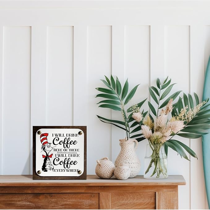 I will Drink Coffee Here There Everywhere Sign, Coffee Wood Sign, Wooden Box Signs Decors Art, Coffees Lover Home Décor, Home Kitchen Decor, Funny Gift for Coffees Enthusiast