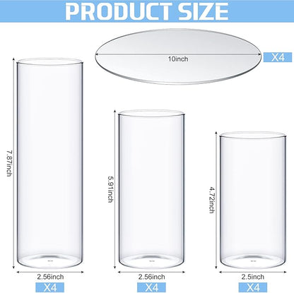 Sawysine 16 Pcs 2.6'' X 4.7'', 5.9'', 7.9'' Round Glass Mirror Trays Glass Cylinder Vase Wedding Table Flower Vase with Mirror Set Table Centerpiece Decoration for Wedding Decor Craft Baby Shower