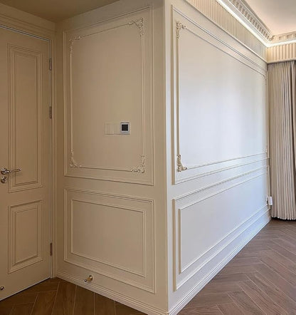 Maydos Wall Moulding Trim, Paintable Stiff Chair Rail Panel Molding Wainscoting Panels for Interior Home Décor Living Room Bedroom Door Accent Wall - Installed with Glue, 1.2"(w) x 45"(L), 4pcs