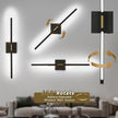 Battery Operated Wall Sconce Set of 2 Rechargeable Wireless Cordless 12000ma 360° Rotation Large Wall Lights lamp Modern Decor Linear Long Metal Black Gold 28
