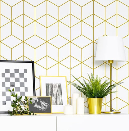 Safiyya 118"x17.3" Peel and Stick Wallpaper Gold and White Contact Paper Geometric Wallpaper Self Adhesive Removable Wallpaper for Walls Covering Vinyl Rolls