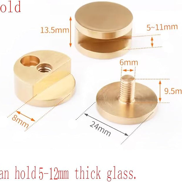 Mirror Clips, Thickened Brass Mirror Floating Glass Clip - Round Wall Mounted Mirrors Bracket/Clip -Bathroom Mirrors Supporting Sheet Mirror Fixed Fitting Gold - (4 Pcs)