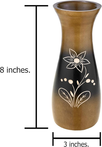 Rainforest Brown Hand Carved Lily Flower 8-inch Mango Tree Wood Vase (1 PC) | Modern Farmhouse Home Décor | Kitchen Bedroom Living Room Home Decoration