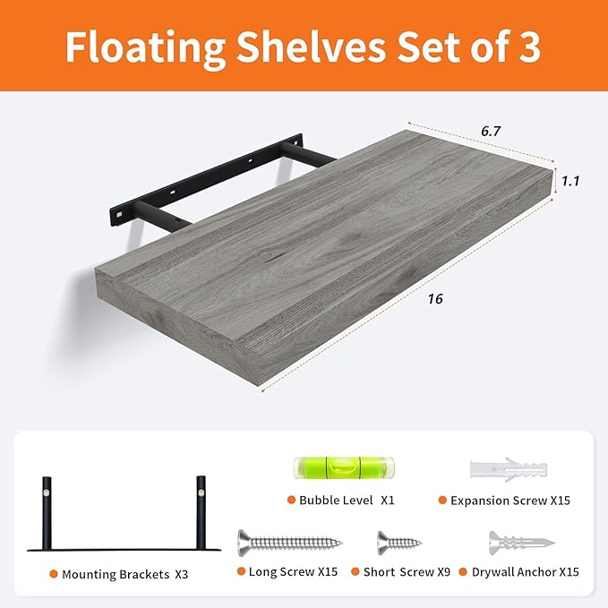 Floating Shelves for Wall Set of 3, 16