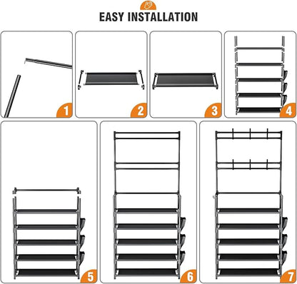 Shoe Rack 5 Tier Shoe Organizer Storage 15-20 Pairs Shoes Rack for Closet Entrance Shoe Rack Organizer with Hooks and Side Pocket Entryway Shoe Holder Space Saving Free Standing Shoe Racks