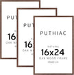 puthiac 16x24 Solid Oak Wood Picture Frame, No Mat, Wall Display Only, Vertical or Horizontal, Plexi Front, 3 Pack, Walnut