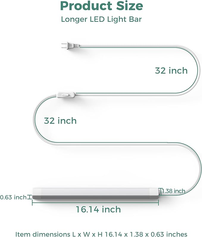 ASOKO 16 Inch Under Cabinet Lights,Plug and Play Under Counter Lighting,2700K Warm White with 700LM Bright,ETL Light Bar with ON/Off Switch for Kitchen,Under Desk,Workbench