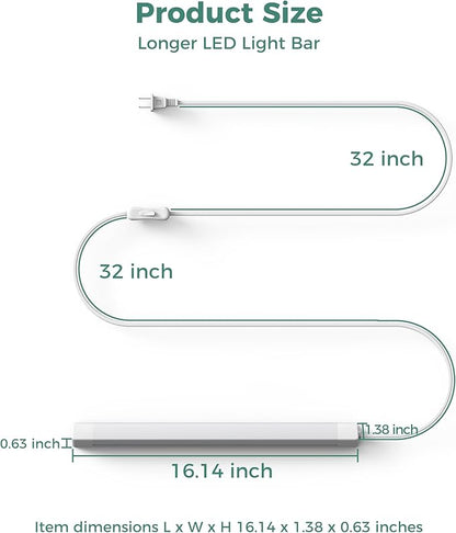 ASOKO 16 Inch Under Cabinet Lights,Plug and Play Under Counter Lighting,2700K Warm White with 700LM Bright,ETL Light Bar with ON/Off Switch for Kitchen,Under Desk,Workbench-2 Pack