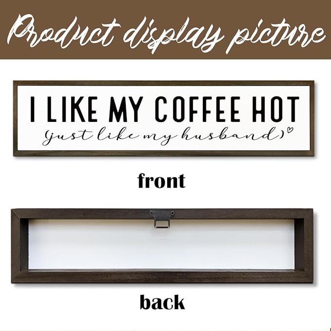 Funny Coffee Wood Sign, Rustic Coffees Station Decor, Coffees Home Decor for Kitchen Bar, Anniversary Decoration, I Like My Coffee Hot Just Like My Husband Sign, 17.8x4x1.2 inches