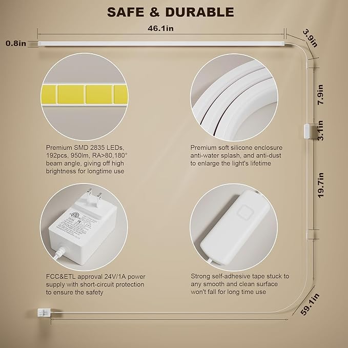 MY BEAUTY LIGHT Bright Silicone LED Under Cabinet Lights, 3.8ft Plug-in 4000K 950lm Warm White Dimmable Under Cabinet Lighting Strip with RF Remote for Kitchen, Under Counter, Bedroom, Bathroom Decor
