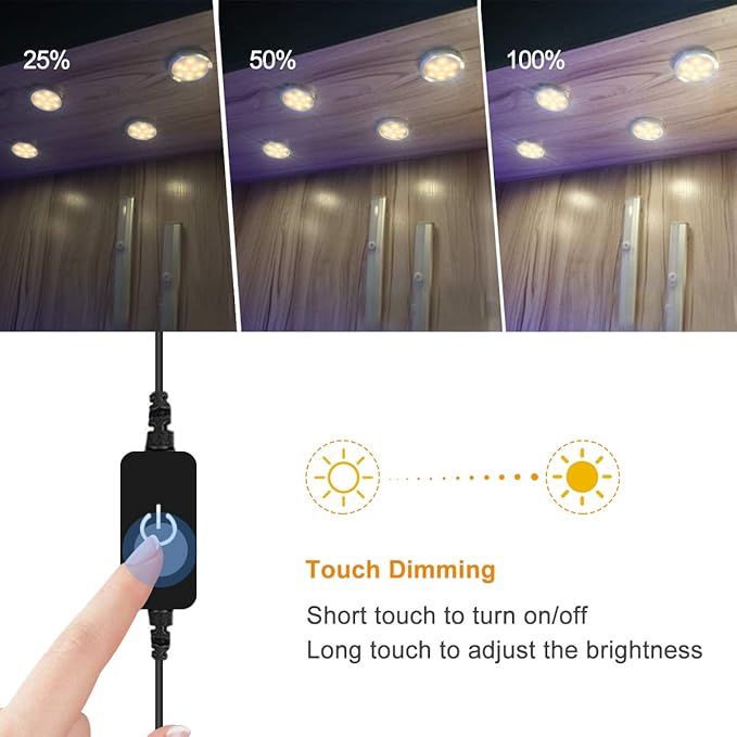 YGS-Tech LED Puck Lights, Under Cabinet Lighting Silver Trim, 3000K Warm White, CRI90+, Touch Dimming, All Accessories Included, Under Counter Lighting for Kitchen, Closet Lights, Safe Light, 3-Pack
