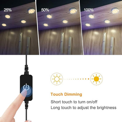 YGS-Tech LED Puck Lights, Under Cabinet Lighting Silver Trim, 3000K Warm White, CRI90+, Touch Dimming, All Accessories Included, Under Counter Lighting for Kitchen, Closet Lights, Safe Light, 3-Pack