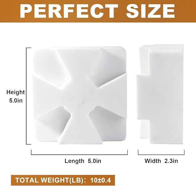 Decorative Square Marble Bookends for Heavy Books – Unique Book Ends for Shelves – Modern Aesthetic Book Holder/Stopper with Non-Slip Pads for Chic Home, Office, or Library Decor, White
