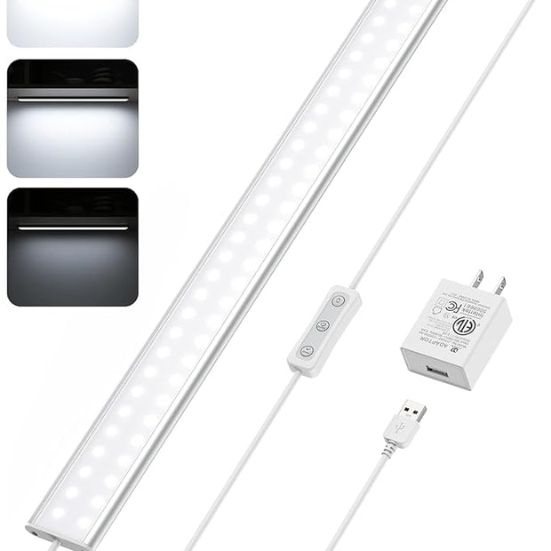 ASOKO Under Cabinet Light, Upgrade 16inch LED Closet Light with Dimmable 6000K Cool White and Memory Function, Plug-in Under Counter Lights for Kitchen/Desk/Shelf/Workbench/Display Case/Room