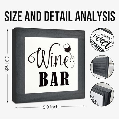 Wine Bar Signs, Box Sign Wood Desk Sign Decors, Wine Bar Decor Set, Decorative Wooden Table Top Decoration, Farmhouse Home Decor for Shelf, Country Style Home Bar Decoration, Coffee Signs B