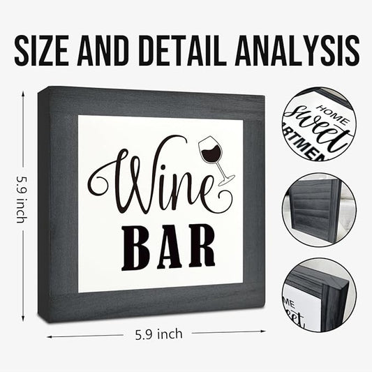 Wine Bar Signs, Box Sign Wood Desk Sign Decors, Wine Bar Decor Set, Decorative Wooden Table Top Decoration, Farmhouse Home Decor for Shelf, Country Style Home Bar Decoration, Coffee Signs B