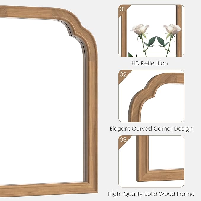WallBeyond Wood Frame Wall Mirror Decor for Entryway, Living Room or Bedroom Home Decor - Light Woodgrain [16