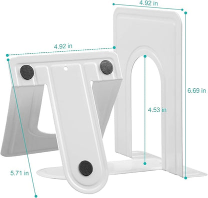 HappyHapi Book Ends, Non-Skid Metal Bookend Supports for Shelves, Heavy Duty Book End, Office Book Stopper, 6 x 5 x 6 Inches, 14 Pieces / 7 Pairs (White)