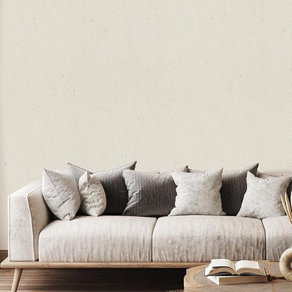 Matte White Grasscloth Textured Wallpaper Natural&Neutral&Handmade Style Thick Peel and Stick Removable for Bedroom,Office,Cabinet(16.5”x236.2”) (Silver Powder&Vegetation) M16