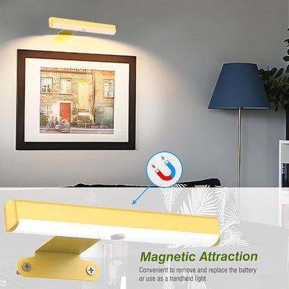 6Pack Wireless Picture Light with Remote,Battery Operated Wall Sconces for Wall Decor,3 Color Timer&Dimmable Paintings Light LED Art Display Lamp Picture Frame Light for Artwork Posters Gallery-Gold