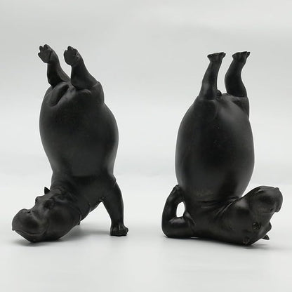Lukitas Upside Down Hippo Decorative Bookends, Non-Slip Book Holders, Whimsical Animal Ornaments for Office Home Bookshelf Decor, Black, Resin 8.5''