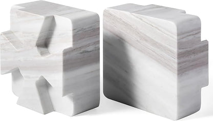 Decorative Square Marble Bookends for Heavy Books – Unique Book Ends for Shelves – Modern Aesthetic Book Holder/Stopper with Non-Slip Pads for Chic Home, Office, or Library Decor, Volakas