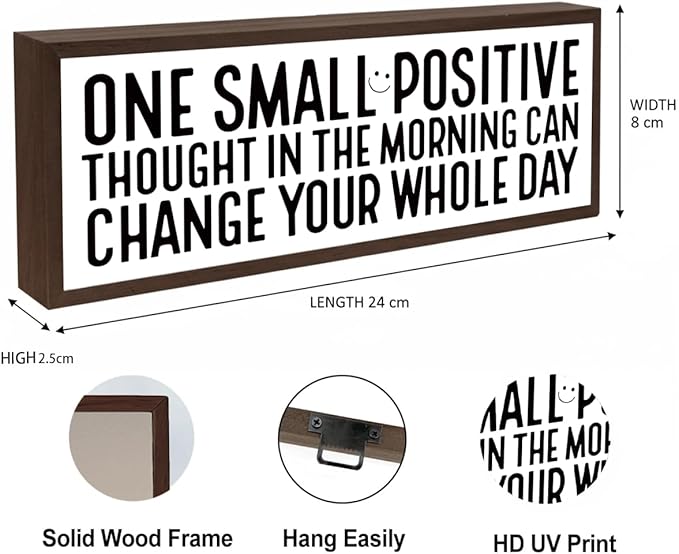 One Small Positive Thought in the Morning can Change Your Whole Day Sign, Inspirational Wood Signs, Decorative Wooden Block Sign, Motivational Home Office Decor, Positive Mindset Decoration Gift