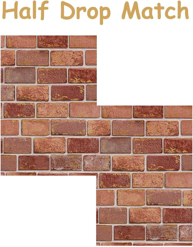 GaliGali Red and Gold Brick Wallpaper, Peel and Stick Wallpaper, Self-Adhesive Classic Antique Texture Rock Wall Paper, Removable Contact Paper for Home Decoration 17.3