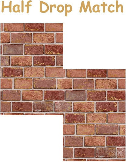 GaliGali Red and Gold Brick Wallpaper, Peel and Stick Wallpaper, Self-Adhesive Classic Antique Texture Rock Wall Paper, Removable Contact Paper for Home Decoration 17.3"x393", CA.A07020A-10