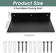 2 Pack Heavy Duty Metal Floating Shelves (12” x 8”) – Industrial Black Wall Mounted Shelves for Modern Home & Office Storage