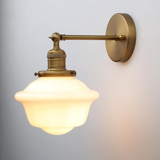 Pathson Vintage Wall Sconce Lamp with Milk White Glass Shade, Hardwired Bathroom Wall Vanity Lighting for Living Room Bedroom Kitchen