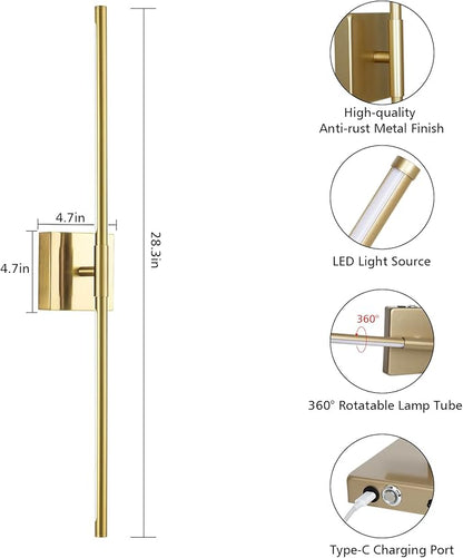 2 Pack Wall Sconces Battery Operated, Wall Sconces 3000K-6000K Dimmable Rechargeable Wall Sconce with Remote Control, 350°Rotate LED Wireless Wall Lights for Living Room, Hallway, Bedroom(Gold)