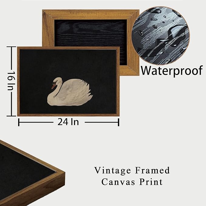 OIQArtOIQ Vintage Framed Wall Art Moody Grace Swan Canvas Art Prints Rustic Farmhouse Pictures Wall Decor Modern Cottagecore Paintings Artwork For Bedroom Kitchen Bathroom Office Living Room