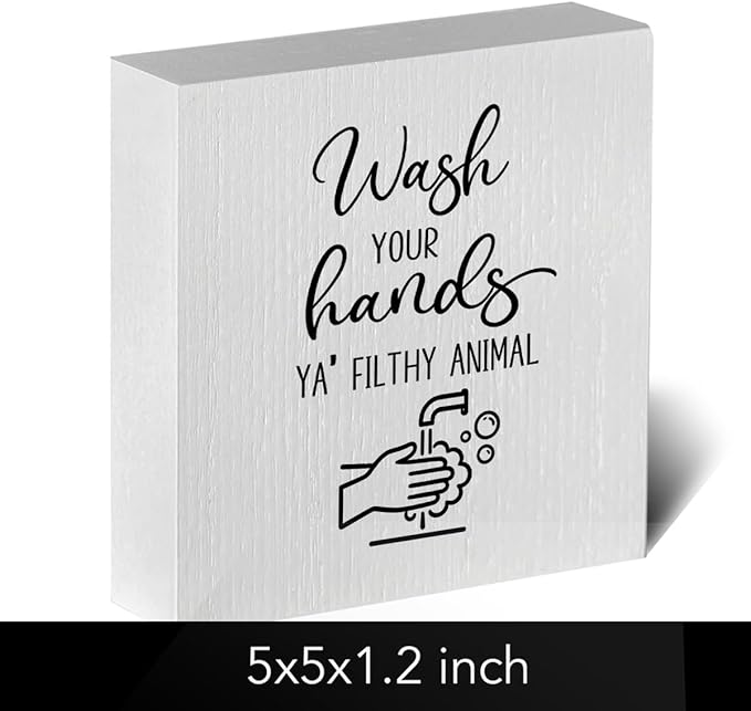 Funny Rustic Bathroom Decor Wooden Box Sign 5x5 Inch - 