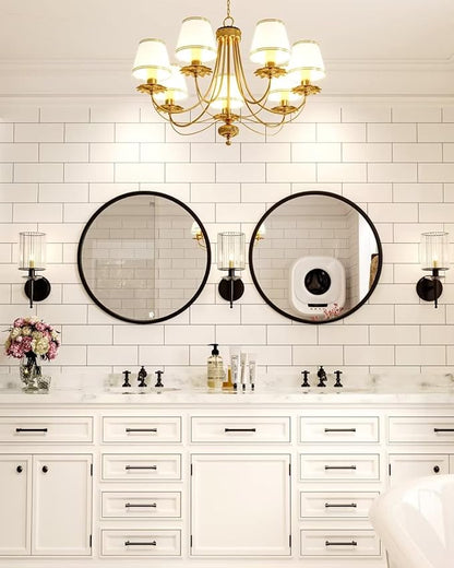 Growsun 28'' Black Round Mirror for Bathroom, Circle Bathroom Mirror for Wall, Entryway Living Room with Metal Frame for Home Decor, 2 Pack