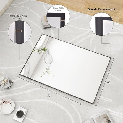 BEAUTYPEAK Wall Mirror Rectangular Bathroom Mirror with Metal Frame, Hangs Horizontal or Vertical for Living Room Bedroom Bathroom Entryway