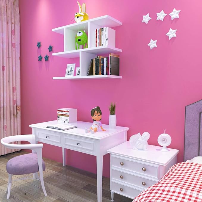 LACHEERY Pink Peel and Stick Wallpaper Solid Pink Wallpaper Textured Pure Pink Contact Paper for Girls Kids Bedroom Princess Room Nursery Accent Walls Removable Self Adhesive Wall Coverings 12"x317"