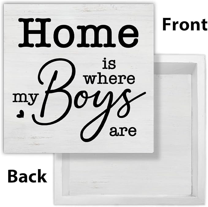 New Mom Gifts Rustic Family Decor Home Is Where My Boys Are Wooden Sign Family Decorations for Home Living Room Bedroom Desk Shelf Table 5 x 5 Inches