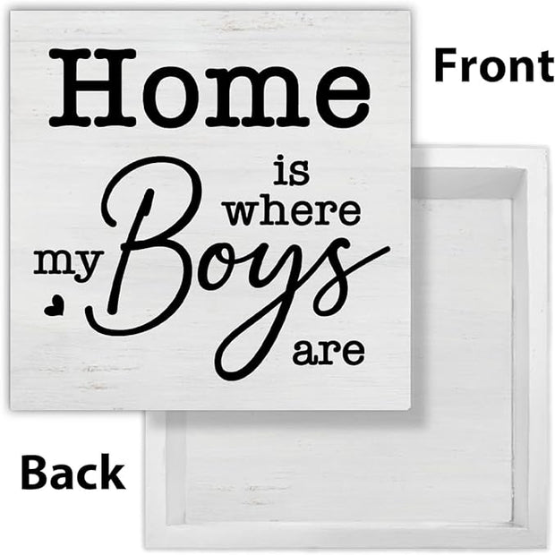 New Mom Gifts Rustic Family Decor Home Is Where My Boys Are Wooden Sign Family Decorations for Home Living Room Bedroom Desk Shelf Table 5 x 5 Inches