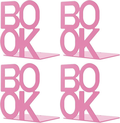 Book Ends - Decorative Metal Book Ends Supports for Bookrack Desk,Books, Unique Appearance Design,Heavy Duty (Pink, 2 Pair)