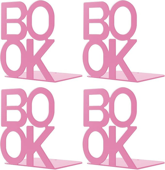 Book Ends - Decorative Metal Book Ends Supports for Bookrack Desk,Books, Unique Appearance Design,Heavy Duty (Pink, 2 Pair)